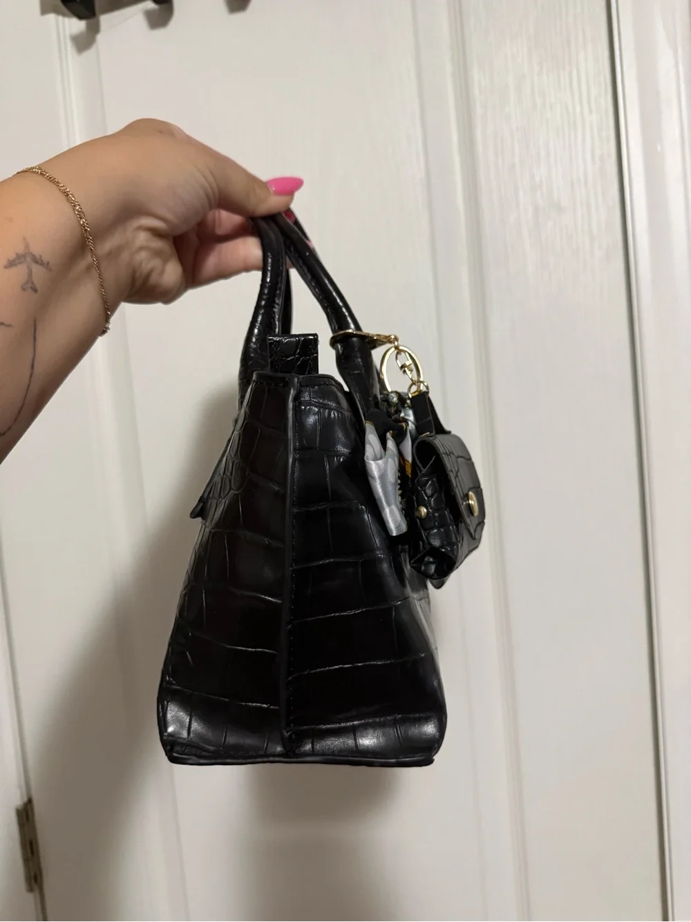 Zara Black Croc-Effect Small Tote